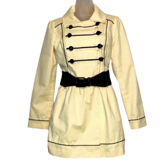 Y2K Candies Yellow & Black Belted Trench Coat Double Breasted Military Style M - Picture 1 of 13